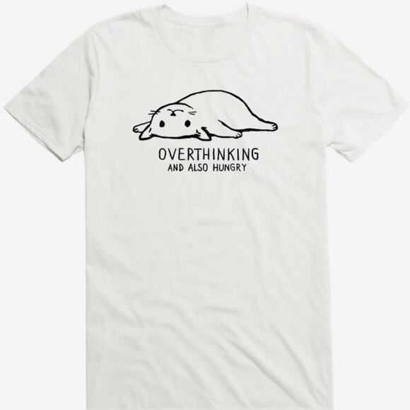 Hot Topic Black Matter Overthinking Cat T-Shirt By Fox Shiver White Black Medium - Picture 2 of 4